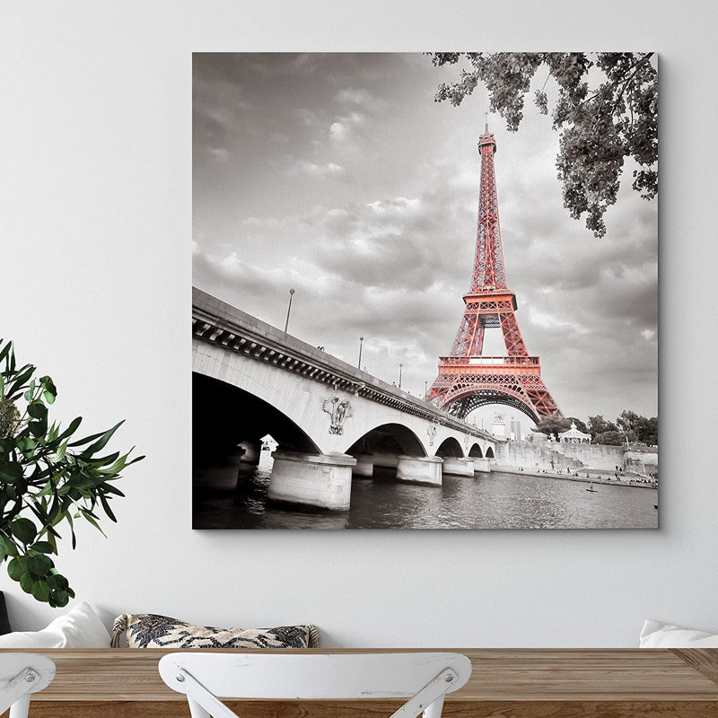 «Eiffel Tower In Paris France», reproduction d'art sur toile carrée moderne en noir et blanc, H 12 po x l 12 po x P 1,5 po