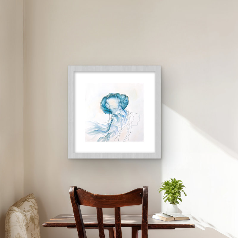 Méduse en mouvement - reproduction encadrée mate pour décor aquatique, Argent argent