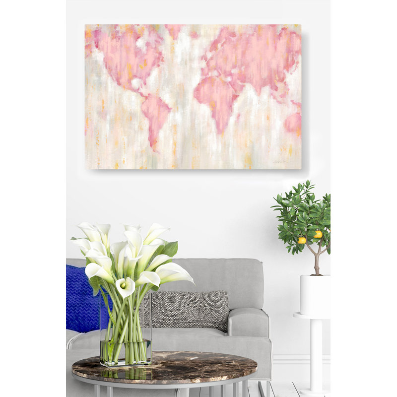 Carte du monde, rosé, rose, brun clair, M géographie, Continents, carte du monde, impressionniste