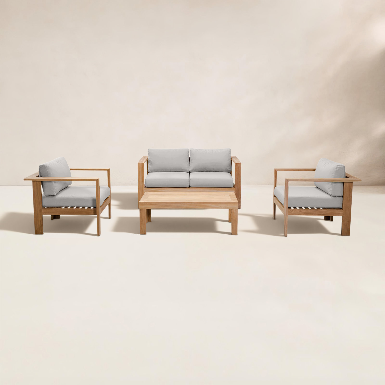 Sonoma Teak 4 - Person Patio Conversation Set with Cushions, Cast Silver Sunbrella®