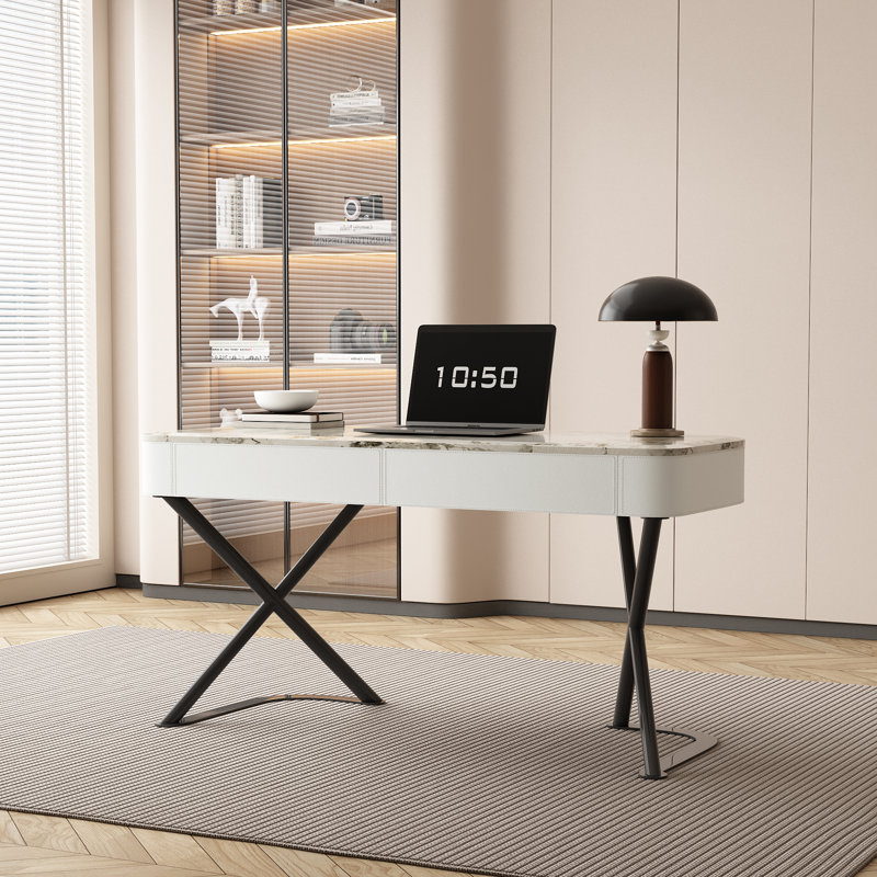 Bureau d'écriture rectangulaire, H 30 po x l 55 po x P 23,6 po, Marbre blanc
