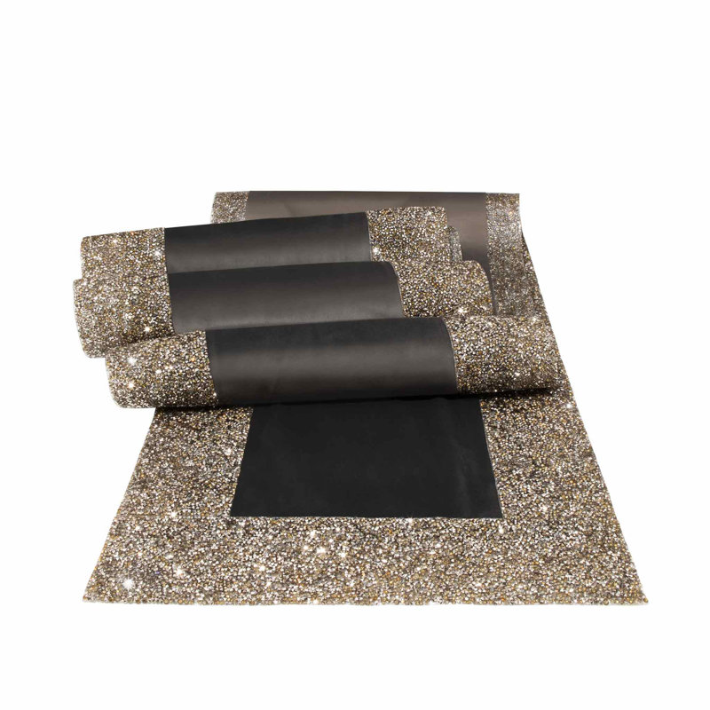 Sparkles Home Luminous Border Velvet Table Runner with Rhinestone Trim | 72"x13" Decorative Accent, Charcoal