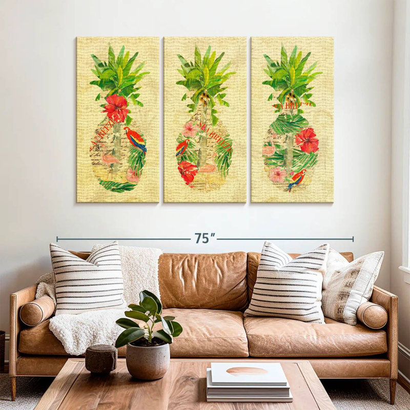 Yarlin Triple Tropical Pineapple Collage, 42" H x 65" W