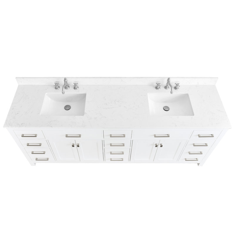 84-In White Undermount Double Sink Bathroom Vanity With Engineered Stone Top