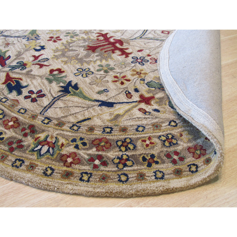 Elegant Ivory Hand-Tufted Wool Round Rug, 8ft Diameter