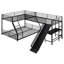 Lit superposé en L avec lit mezzanine, bureau intégré et glissade