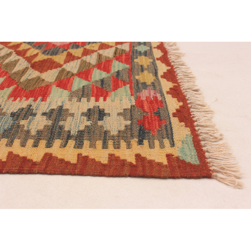 Tapis rose / rouge en laine tissé à plat à la main 5 pi 5 po x 8 pi 2 po Fairford