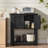 Farmhouse Coffee Bar Table with 2-Door Cabinet, Kitchen Storage Cabinets with Open Shelf, Coffee Station for Dining Room, Kitchen, Hallway, Living Room (Black)-168287077-168287081