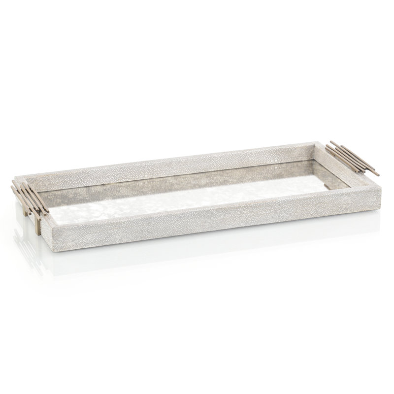 Plateau chagrin gris et miroir en verre