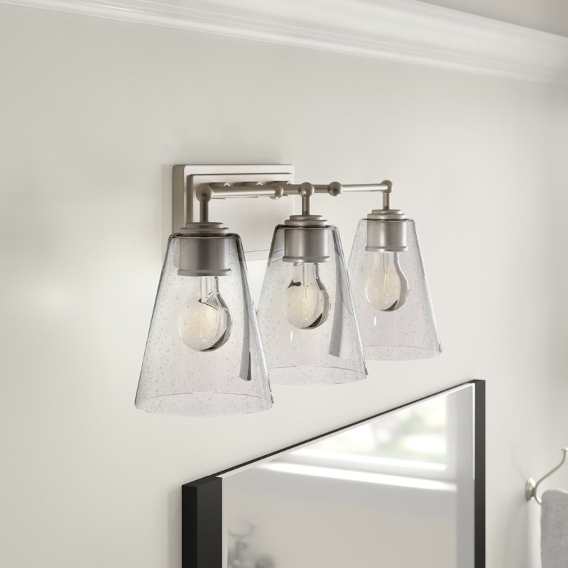 Dimmable Vanity Light, Clear Sheard Glass, Brushed Nickel, 3