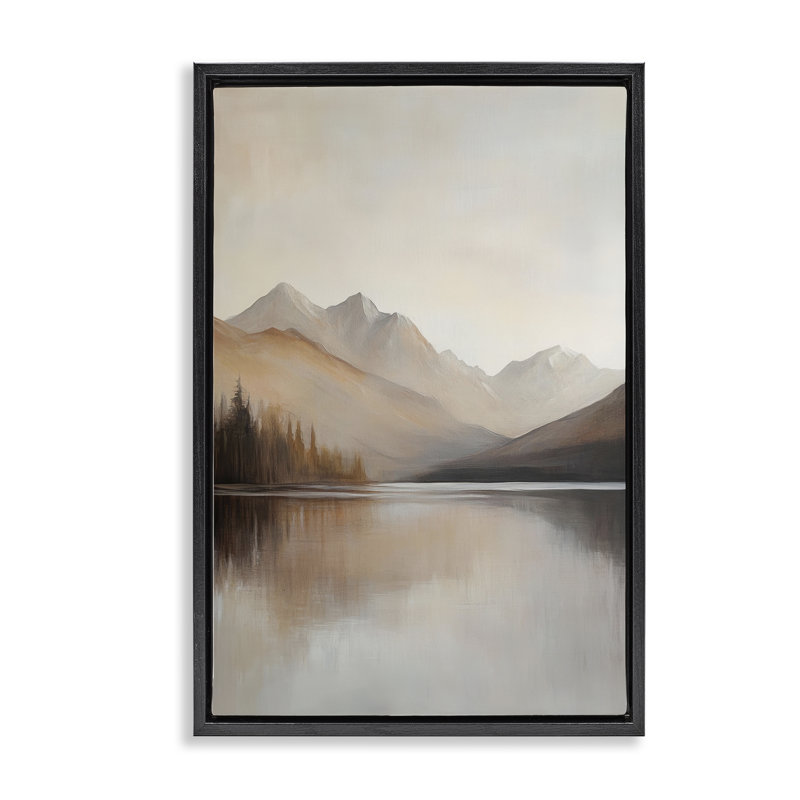Cadre flottant Mute Lake Neutral Landscape, design par Petal Prints Design, H 31 po x l 21 po, Cadre flottant noir de jais