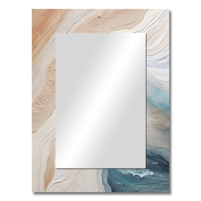 Modern Blue And Beige Sand Aerial View - Beach Sand Wall Mirror, Beige Decorative Mirror, Printed Metal Art