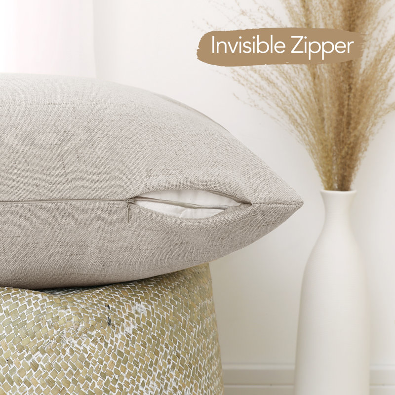 Square Pillow Cover, 22" x 22", Light Flax