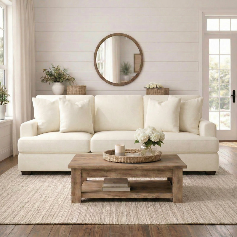 Emilio Upholstered 90'' Sofa, Conversation Pearl Basketweave