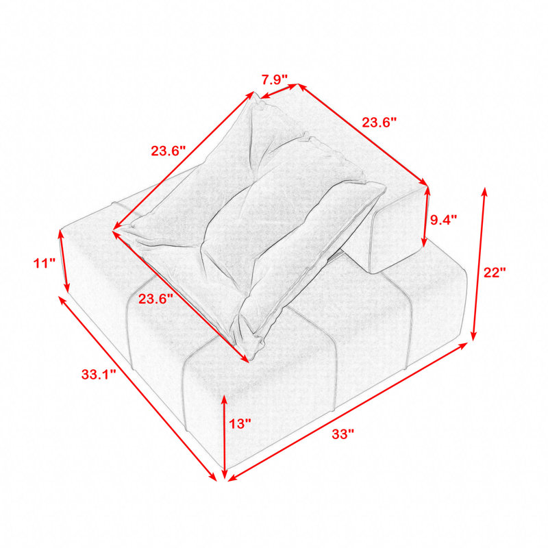 Modular Sectional Single Sofa, Armless Chair with Removable Back Cushion