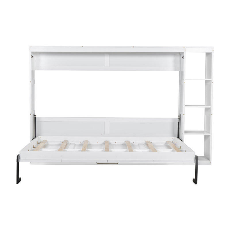 Lit escamotable double avec bibliothèque, blanc, Blanc