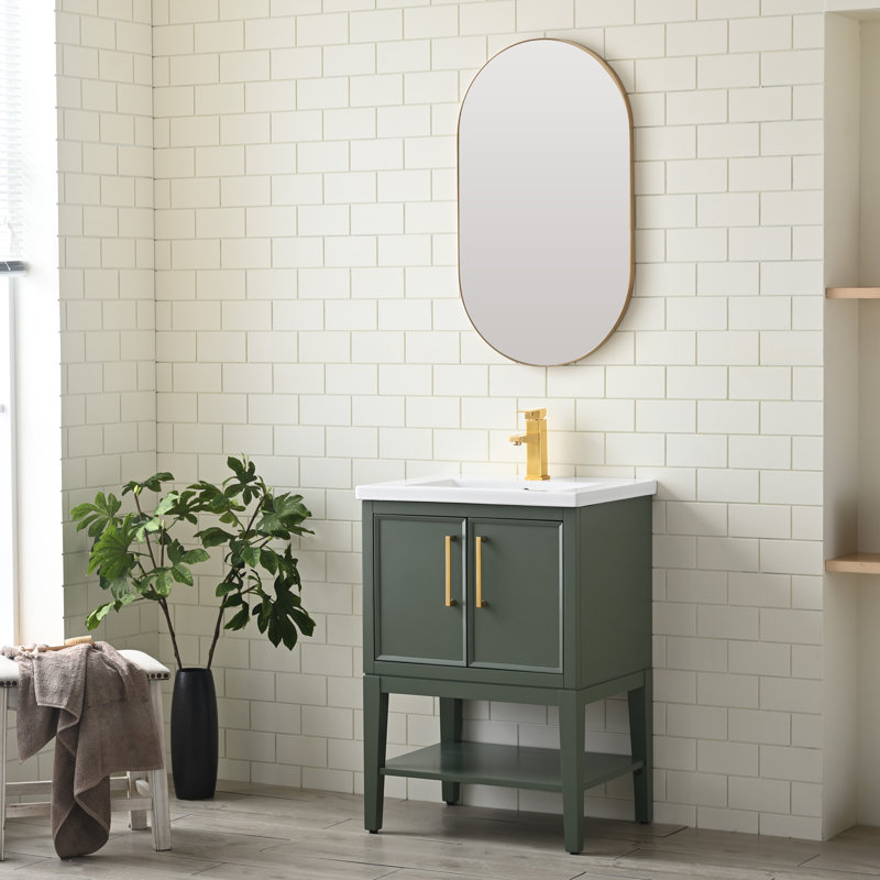 Cheriton 24'' Single Bathroom Vanity with Ceramic Top, Vintage Green