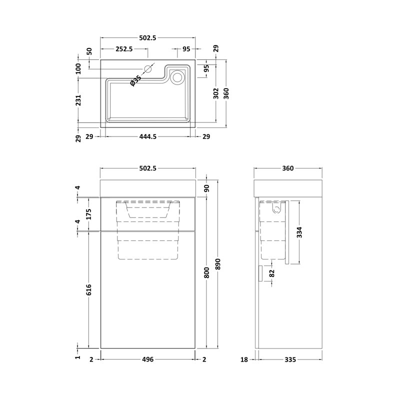 Athena 503mm Single Bathroom Vanity with Drop In Poly Marble Basin