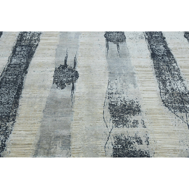 Handmade Silk and Wool Geometric Area Rug, Rectangle 9' x 12'