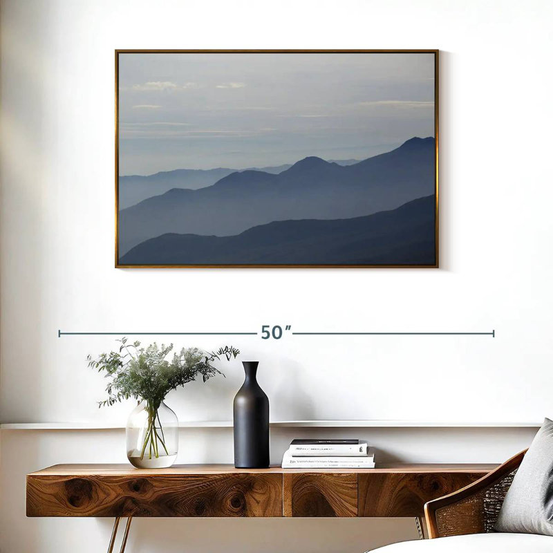 Foggy Mountain Range, Floating Frame Gold, 37" X 25"