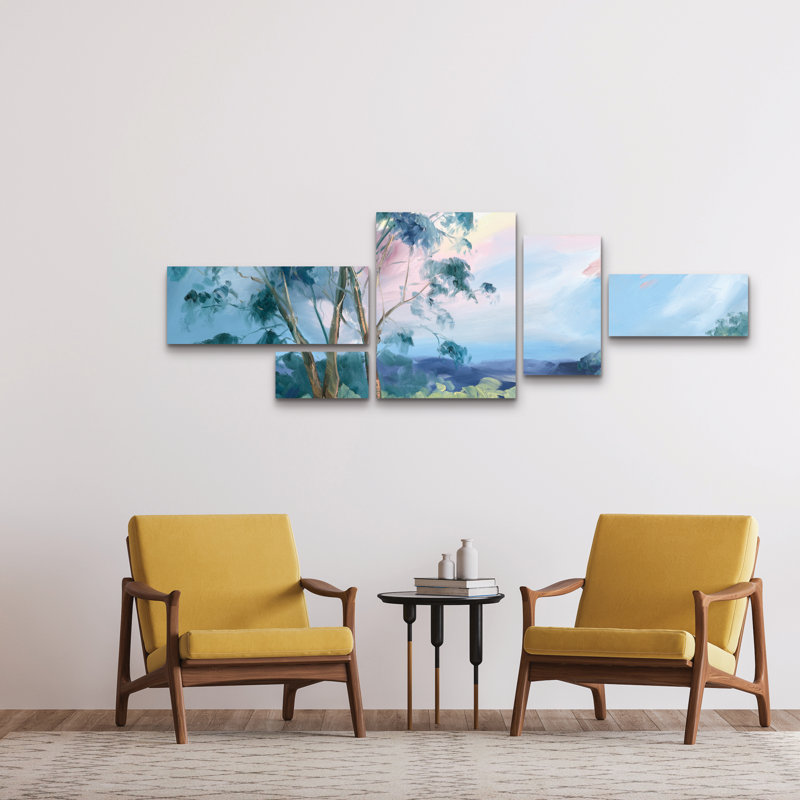 Ensemble de 5 panneaux muraux - «Dancing Light at Sundown» par Meredith Howse, art mural pour salon, chambre à coucher ou bureau 