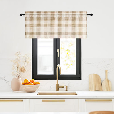  Buffalo Valances for Windows, Burgundy Plaid Gingham Valance for Kitchen Bathroom Rod Pocket Cafe Curtains, 1 Panel