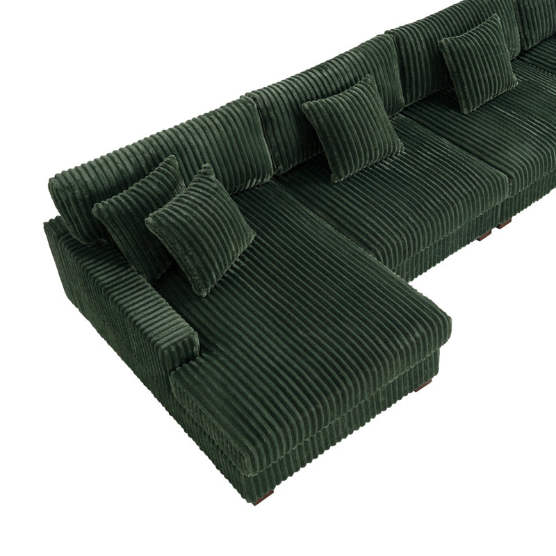 4 Seater Seating Component, Green Faux Fur