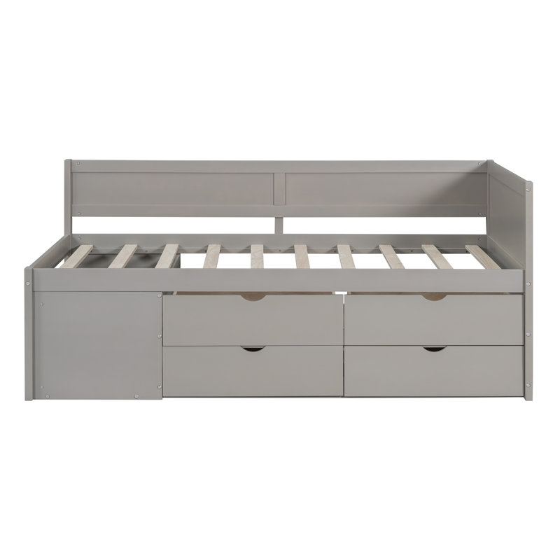 Daybed with Drawers and Shelves, Multipurpose Design for Storage and Relaxation, Features Spacious Shelves and Drawers, Perfect for Maximizing Space in Small Rooms