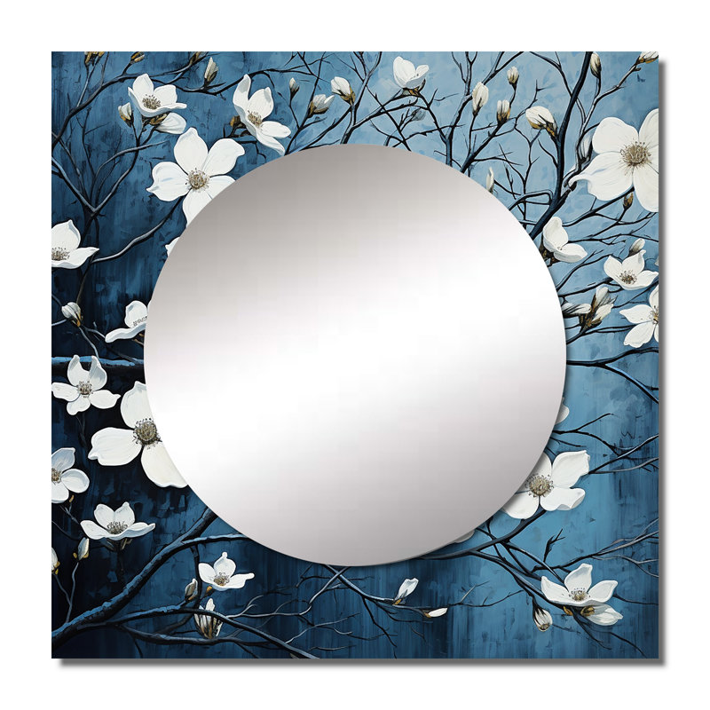 Darelene - Grand miroir carré carré en cornouiller Bloompetal Whispers I, 36 po x 36 po