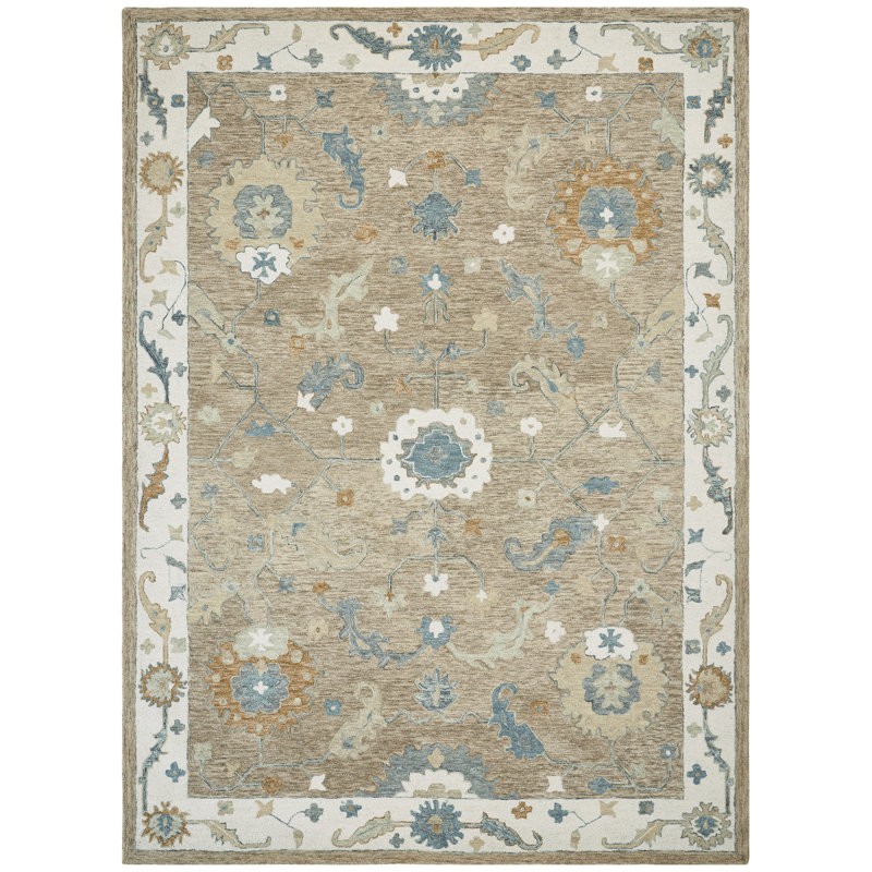 Tapis multicolore en laine touffeté à la main Sundara Botanique, Beige, Rectangulaire 2 pi x 3 pi