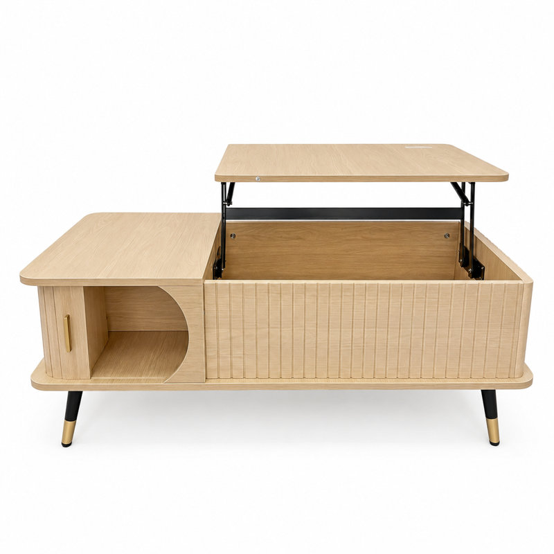 Table basse en bois aggloméré naturel avec rangement 39,37 po x 18,9 po x 14,96 po