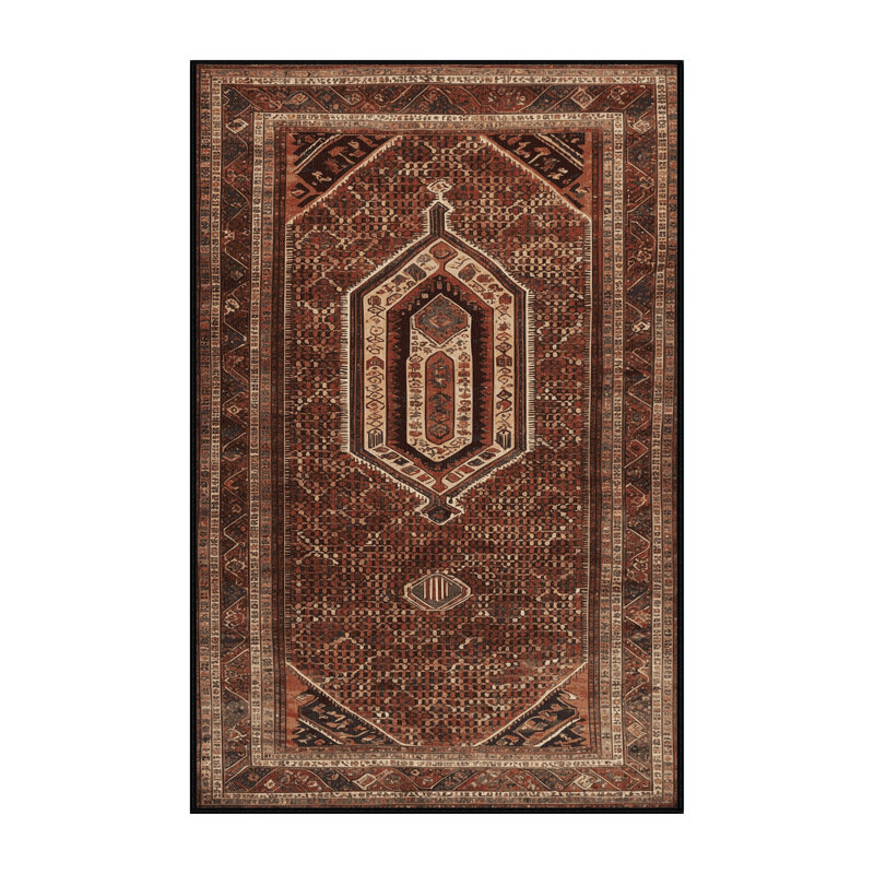 Machine Washable Persian Brown Area Rug, Rectangle 6' x 9'