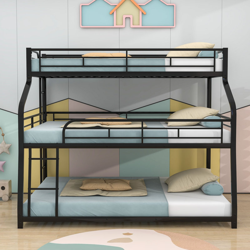 Twin XL over Full XL over Queen Triple Bunk Bed, Black