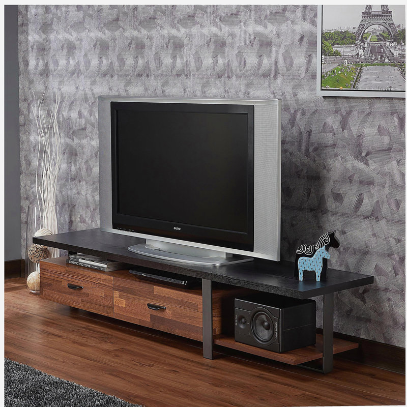 Meuble télé en bois de noyer avec 2 tiroirs et 1 tablette