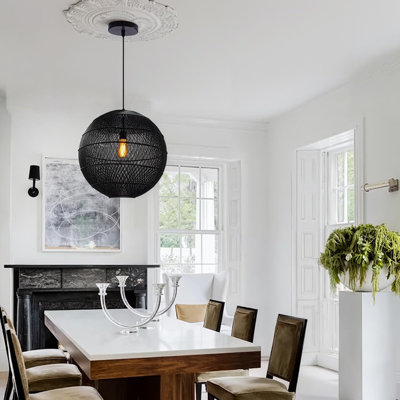 1-Light Pendant Lights Black Basket Globe