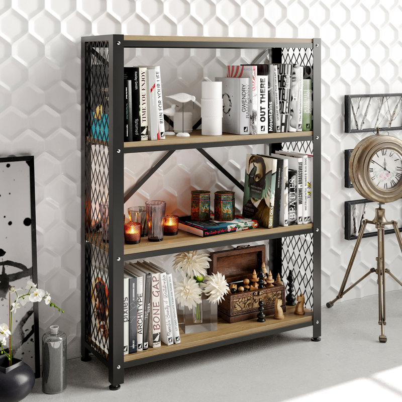 121.92cm H x 91.44cm W Steel Etagere Bookcase, Oud Oak/Black
