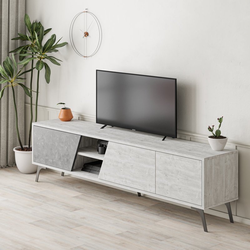 Ling 180 cm Wide Modern TV Stand Stylish Entertainment Unit for Contemporary Living Rooms, Retro Grey/Ancient White
