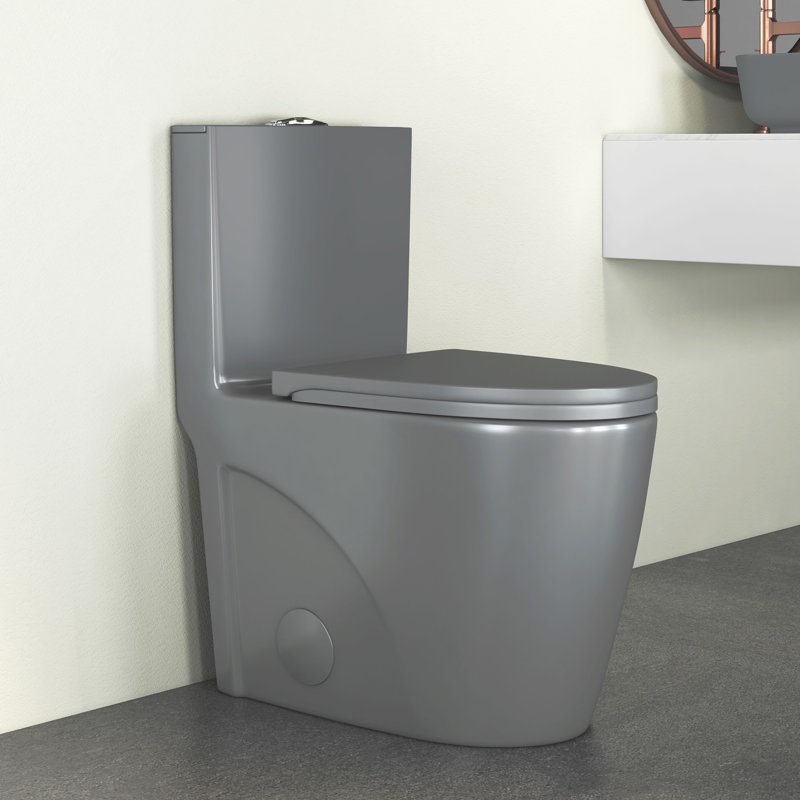 Reno 1.1/1.6 GPF Dual Flush Elongated Bowl Modern One-Piece Toilet in Glacier Gray (Seat Included), Glacier Gray