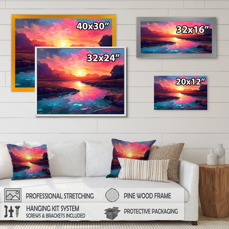 «Sunset's Embrace At The Beach I», reproduction sur toile, Cadre photo noir, H 34 po x l 44 po x P 1,5 po