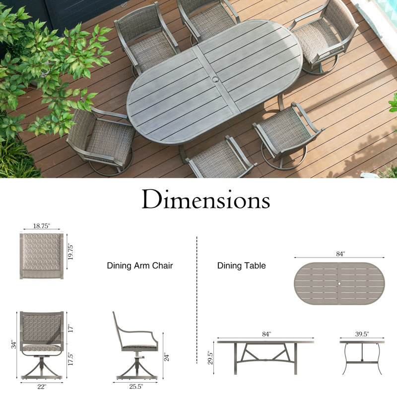 Patio 6 Person Metal Dining Set With Umbrella Hole