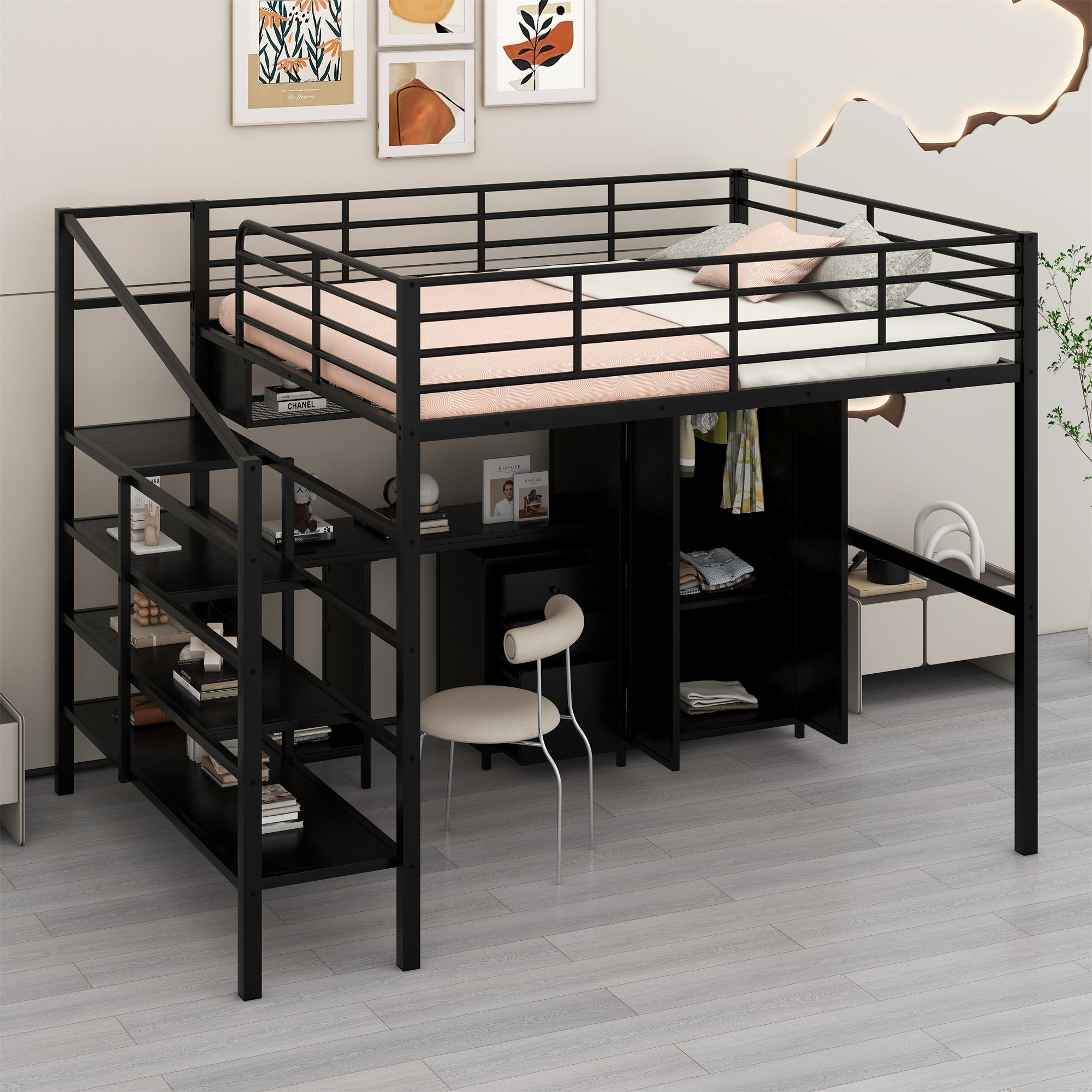 Isabelle & Max™ Metal Loft Bed With Table Set And Wardrobe - Wayfair Canada