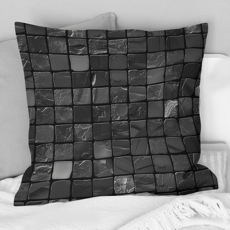Carreaux de mosaïque noirs modernes II - Coussin décoratif moderne, H 16 po x l 16 po
