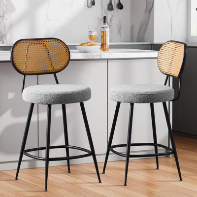 Tabouret de comptoir de style médiéval moderne 26 "avec bandes en rotin tissé
