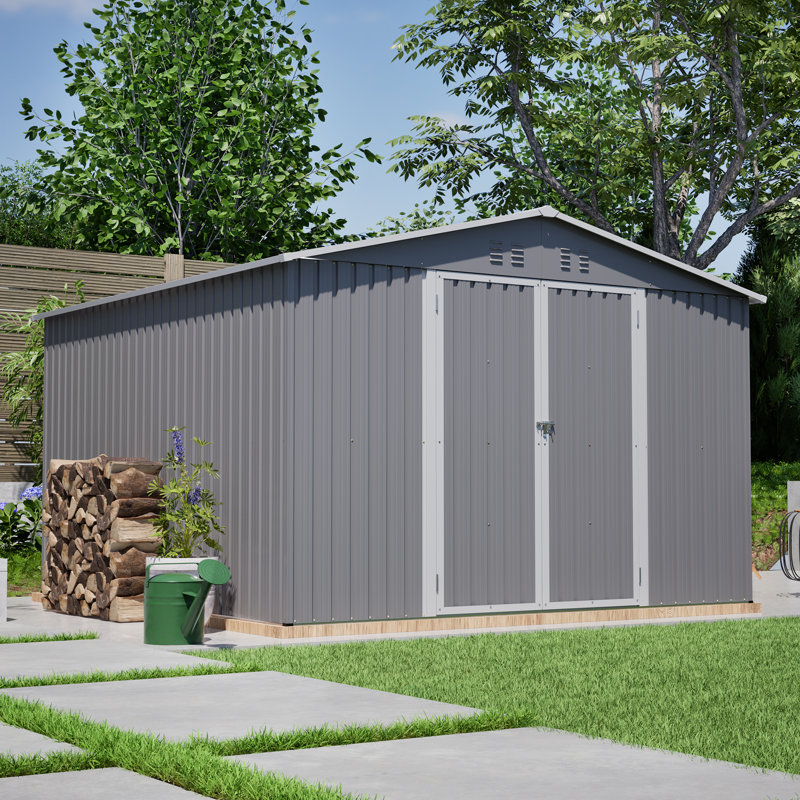 Remise de rangement extérieure en métal, H 79,21 po x l 113,78 po x P 117,68 po, Gris
