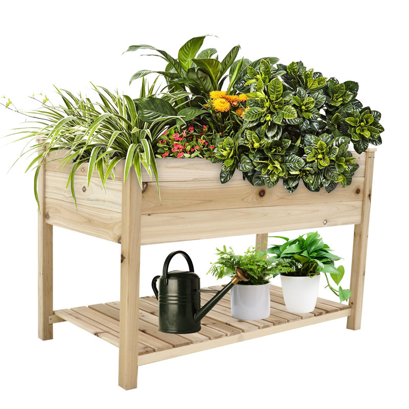Lit pour plante surélevé en bois massif avec pieds et tablette de rangement pour jardin surélevé 48,5 x 30 x 24