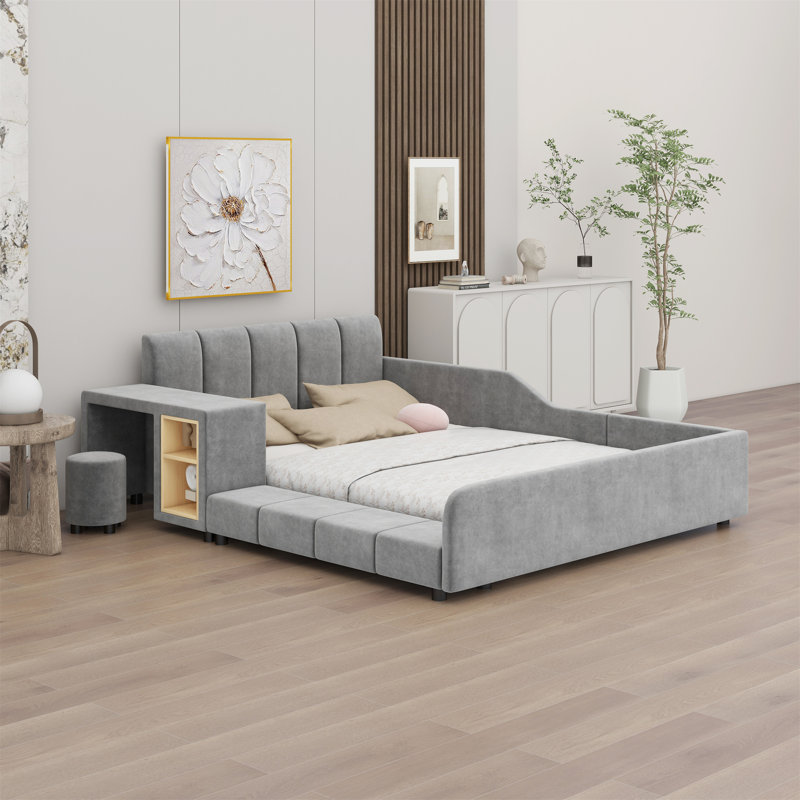 Lit-bateau avec rangement Alberry, Gris