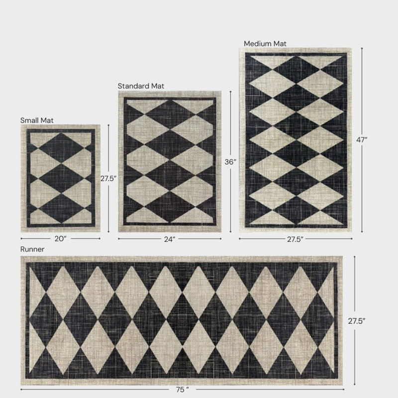 Tapis noir lavable 2x3 Arthur Diamonds, L 36 po x L 24 po