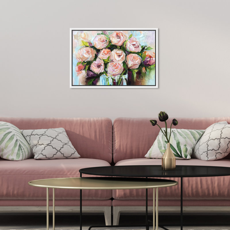 Fleurs crémeuses - impression encadrée, H 10 po x l 15 po x P 1,75 po, Toile avec cadre blanc