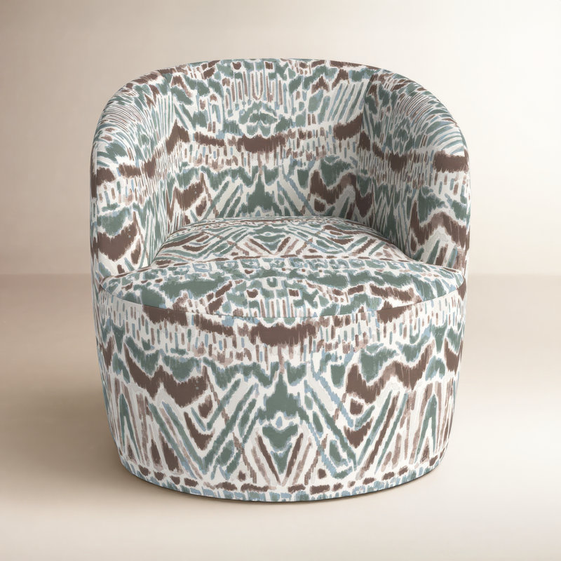 Fauteuil demi-tonneau pivotant Mina, Brume bleue ikat Kara
