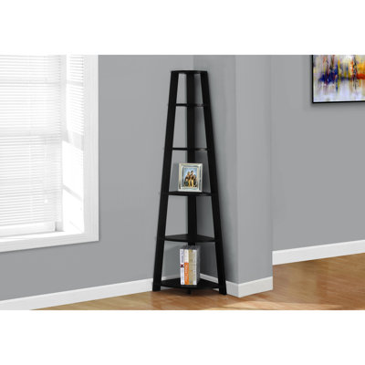Black Corner Bookcase For Bedroom & Office - 72"H With 5 Tier Design Modern Style